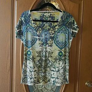 One World blue green top Sz L NWOT